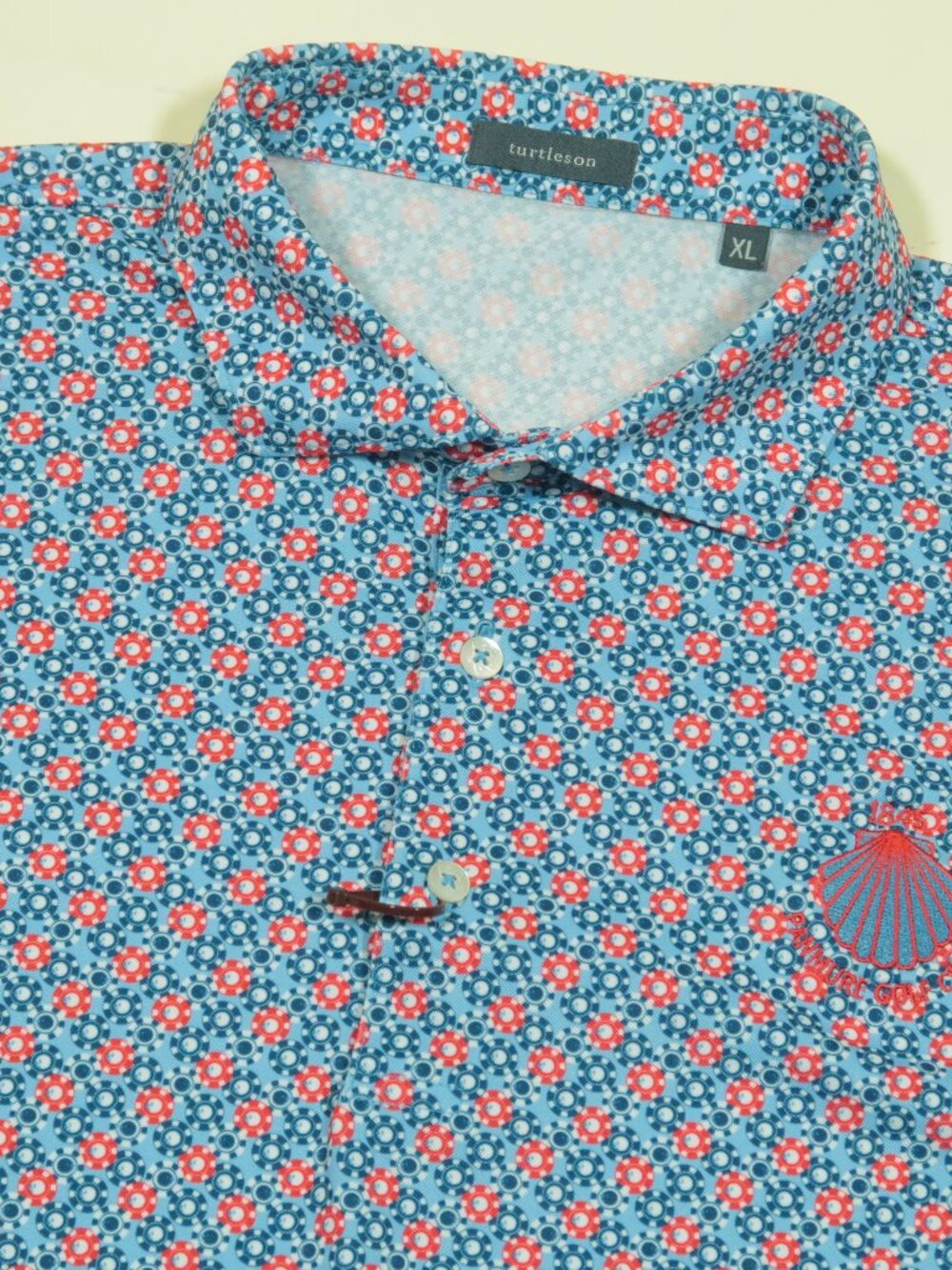 Turtleson Panmure Golf Club Polo Shirt Mens XL Blue Red Pique Poker Chip New
